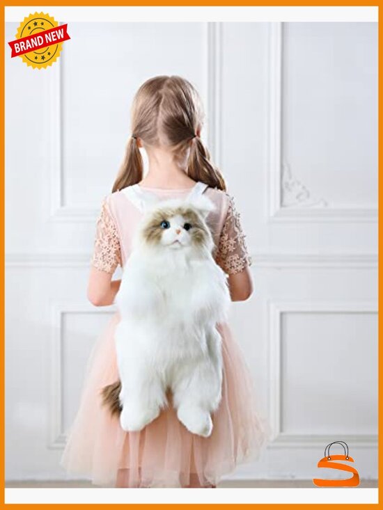Lifelike Stuffed Animal Cat Backpack, Large Plush Faux Fur Daypack, Handmade main image 4
